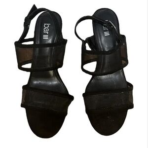 Black suede block heel with mesh straps